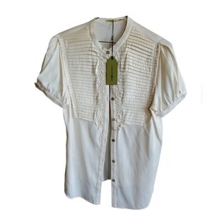 NWT Max Studio silk button short-sleeve tuxedo evening blouse Medium cream